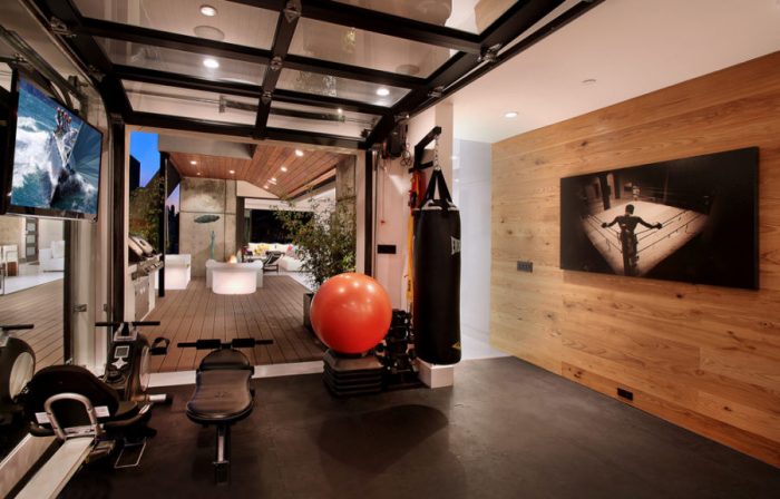 fitness room inside a garage